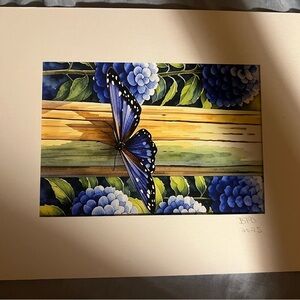 New Signed Matted Butterfly Art Print Colorful Home Decor